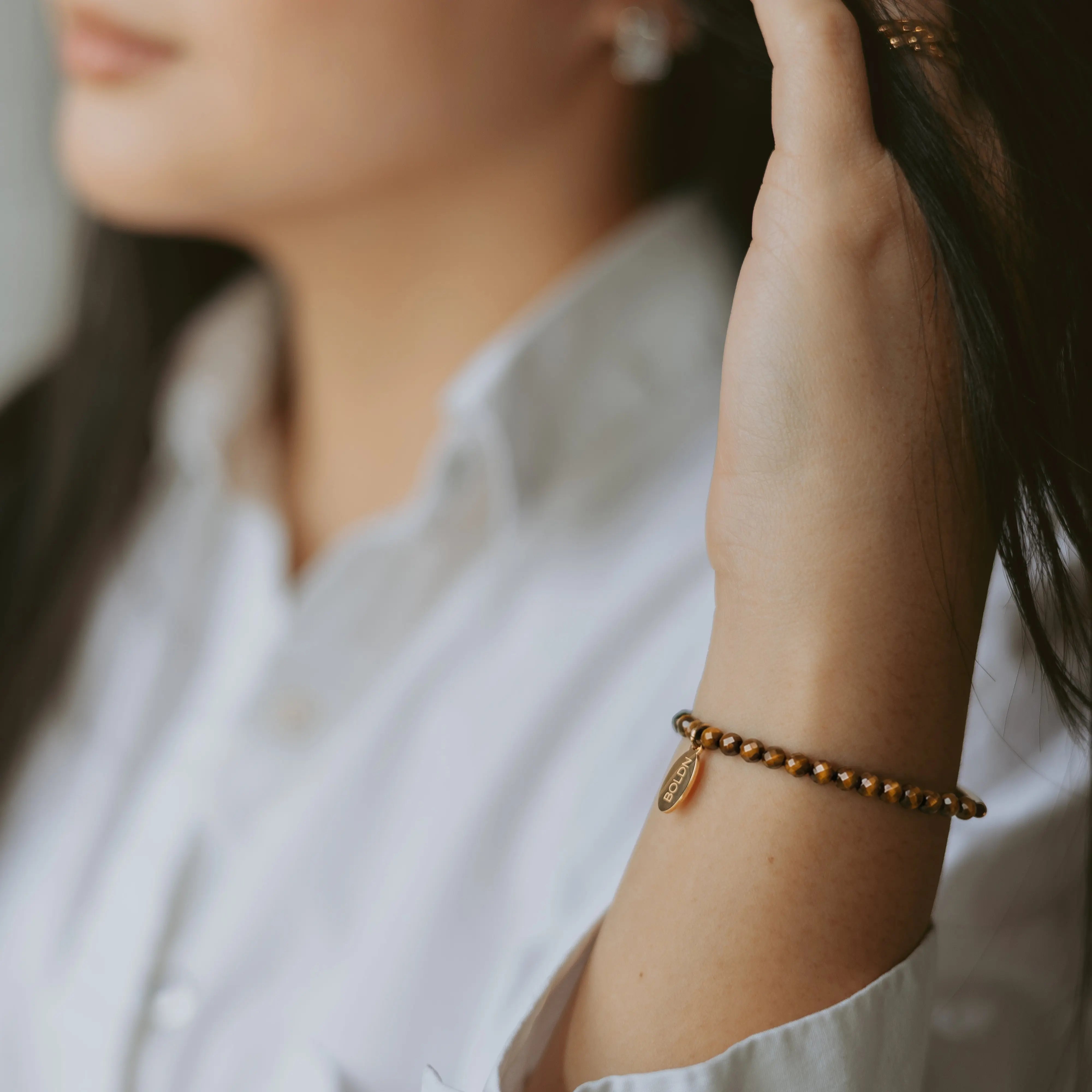 Tiger Eye Bracelet 4mm (Gold)