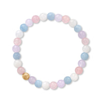 Pastel beaded bracelet with a gold bead on a white background